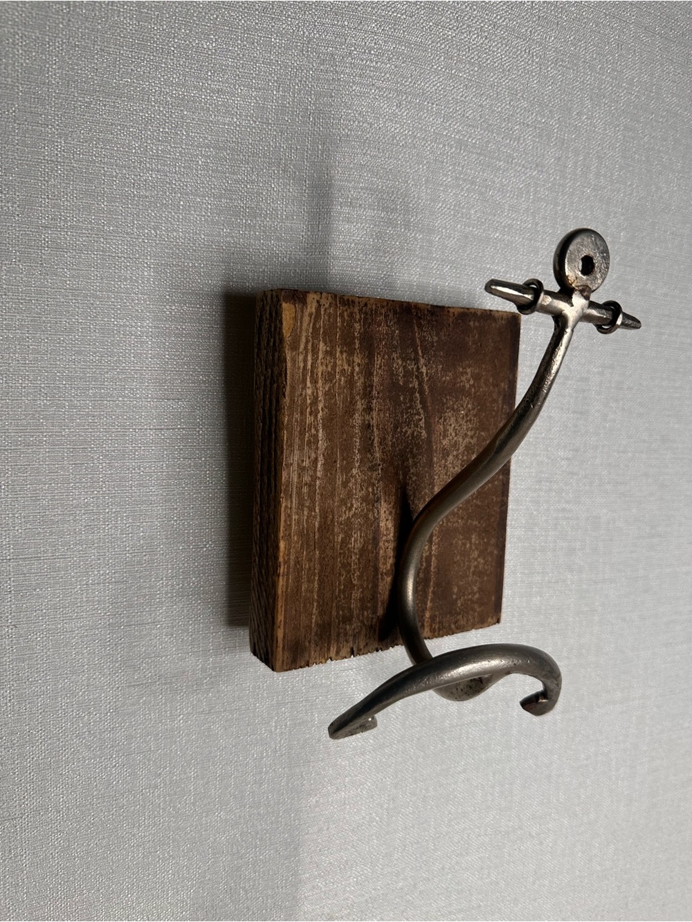 Rustic Brown Wood Wall Hook with Rustic Silver Metal Accent
